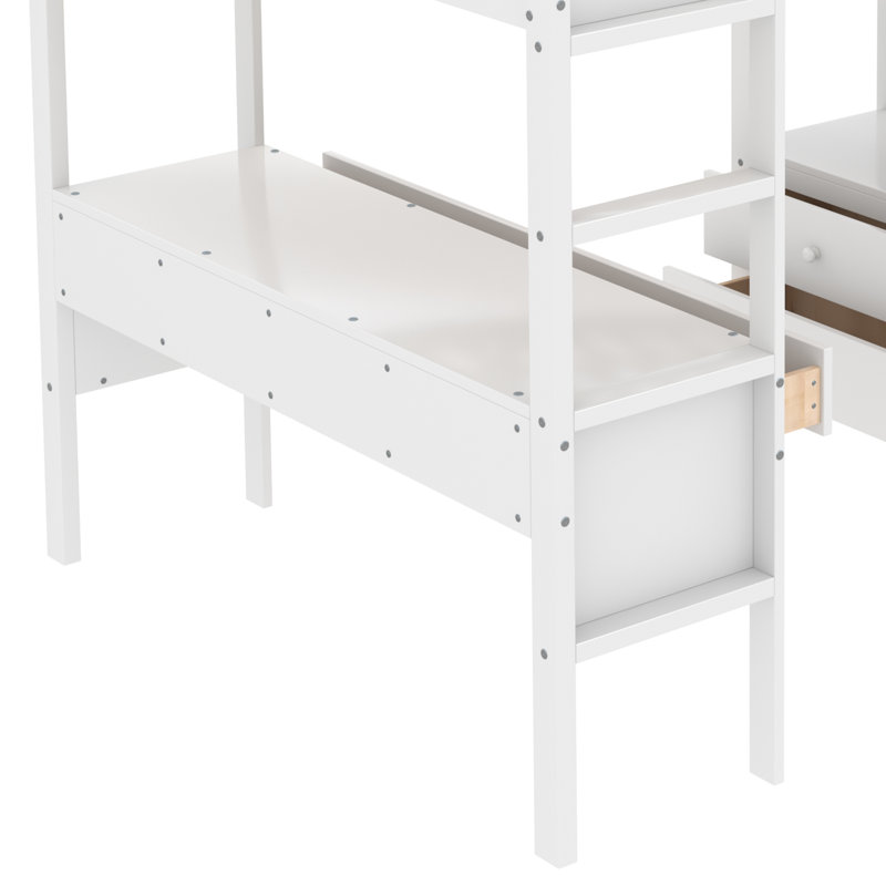 Erjon Kids Loft Bed with Drawers, White, Full
