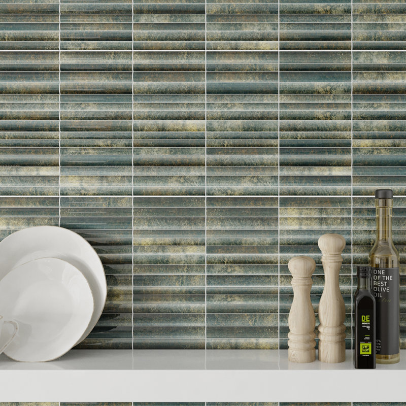 Rubik 5.88" x 11.75" Ceramic Patterned Tile, Green