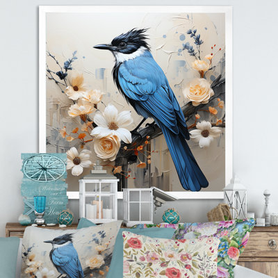 «Blue Bird Minimalisme White Flowers II», reproduction sur toile