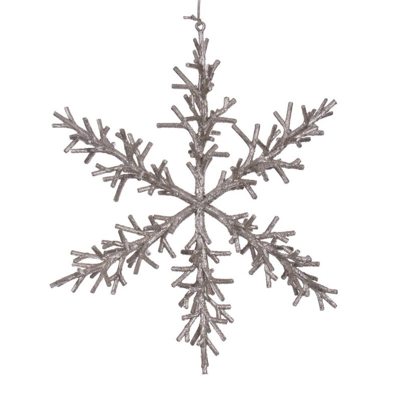 Ornement en forme de flocon de neige Twig. Comprend 3 pièces par sac., H 3 po x l 12 po x P 12 po, Champagne