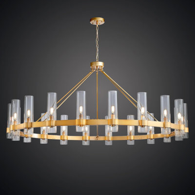 Gwyndolyn Modern Rustic Wagon Wheel Chandelier with Clear Glass Shades