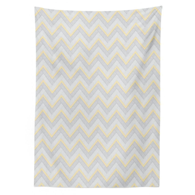 Ambesonne Grey Tablecloth, Vintage Chevron Pattern With Pale Pastel Colors Zig-Zag Inverted V-Shaped Image, Rectangular Table Cover For Dining Room Kitchen Decor, 60" X 90", Yellow Grey