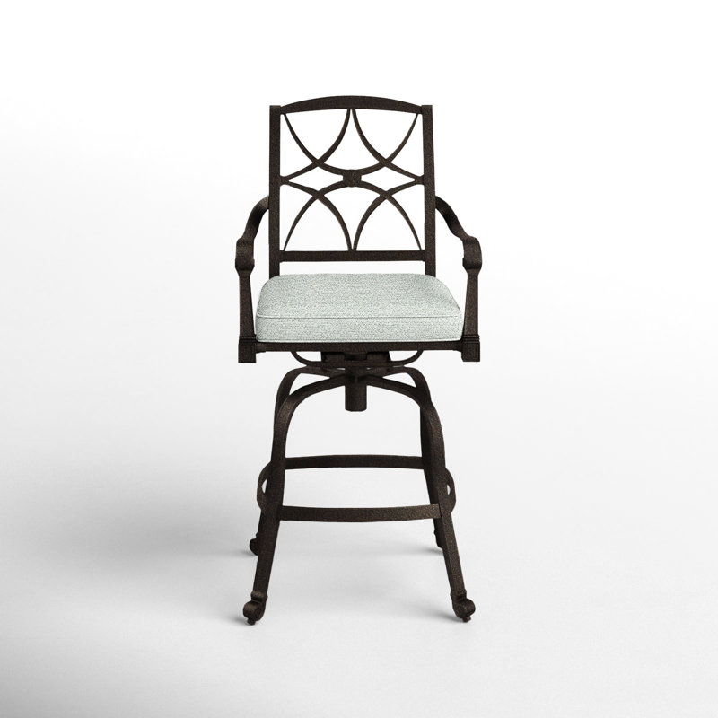 Wiltshire Outdoor Swivel Bar Stool, 30.25", Spectrum Denim Sunbrella® Plainweave, Chestnut Brown