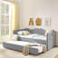 Lit de jour moderne, lit de jour rembourré équipé d'une base de lit gigogne escamotable et d'une poche de rangement latérale, canapé-lit multifonctionnel pour chambre à coucher et chambre d'amis-130899496-130899497