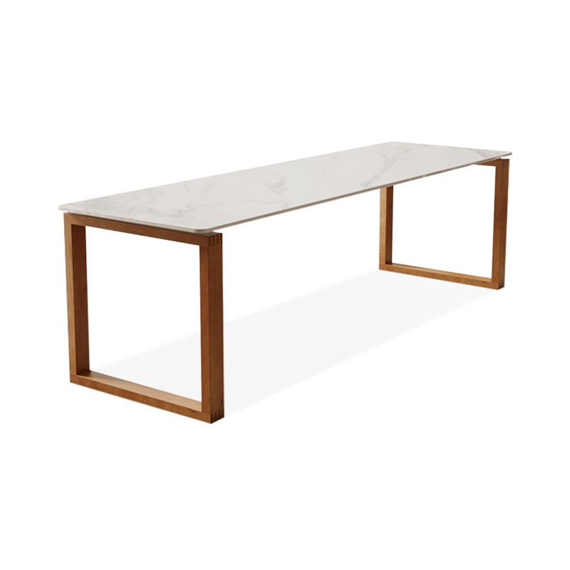 Blanc + brun fritté rectangulaire pierre + bureau en bois massif, Blanc / Brun, H 29,53 po x l 86,61 po x P 23,62 po