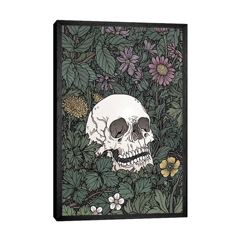 Skull And Flowers by Tiina Menzel - Gallery-Wrapped Canvas Giclée on Canvas, 66.04 cm H x 45.72 cm W, Black Framed