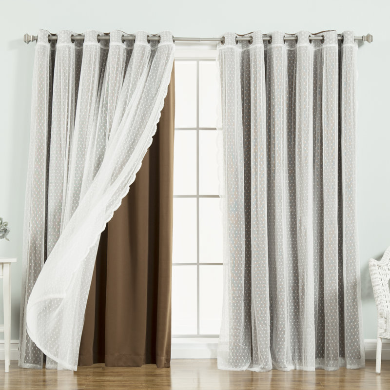 Damyiah Polyester Blackout Curtain Panel (1 Sheer and 1 Blackout Panel), Chocolate, 80" W x 84" L