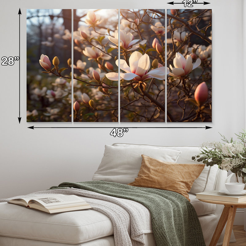 «White Pink Magnolias Landscape IV», ensemble de reproductions d'art en métal