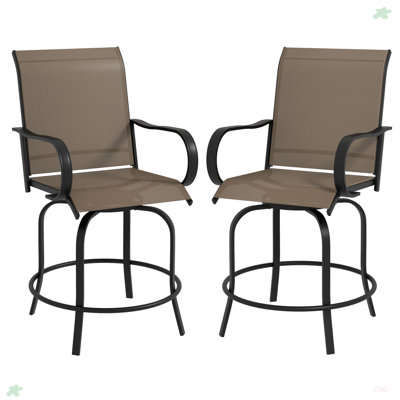 Outsunny Outdoor Bar Stools With Armrests, Set Of 2 360° Swivel Bar Height Patio Chairs