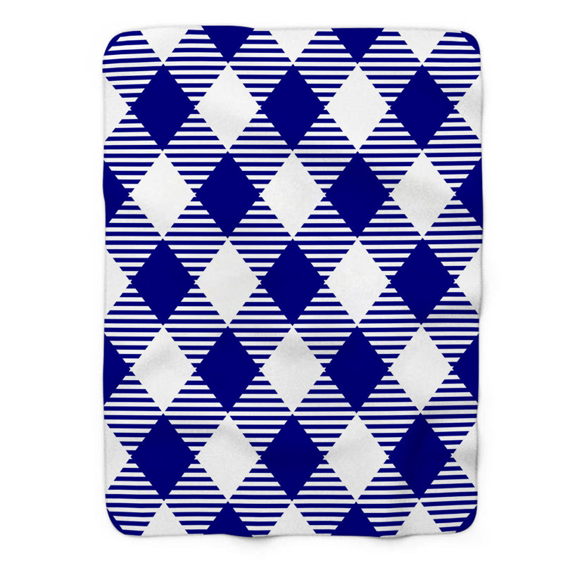 Couverture en sherpa bleu marine à carreaux bleu marine de qualité supérieure, L 50 po x L 60 po