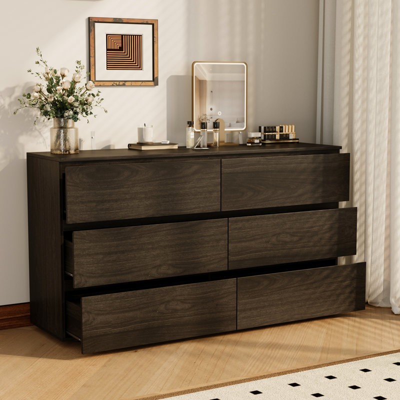 59"W 6 Drawer Dresser, Brown