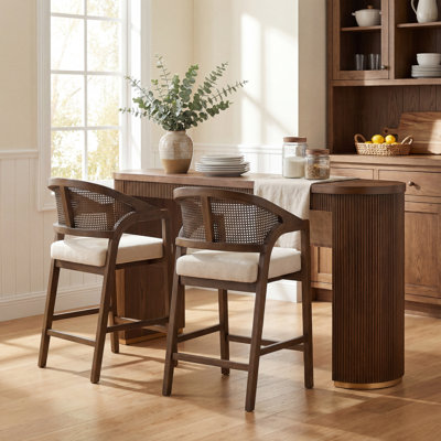 Darise 2-Person Counter Height Dining Table Set With Upholstered Stools & Rattan Back