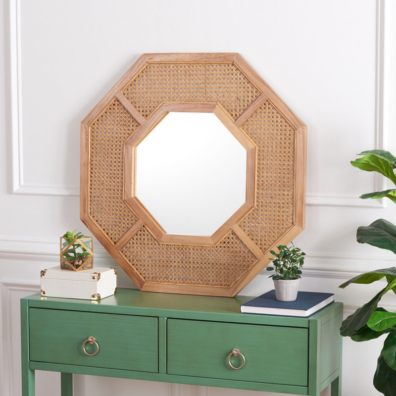 Rachellt Solid Wood Octagon Wall Mirror, Brown