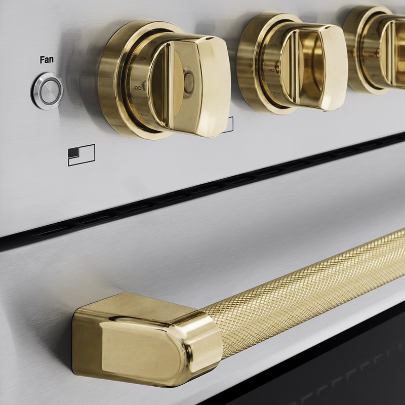 ZLINE Autograph 36 in. Black Stainless Paramount Induction Range w/ 5 Burners & Bronze Helix Handle, Polished Gold