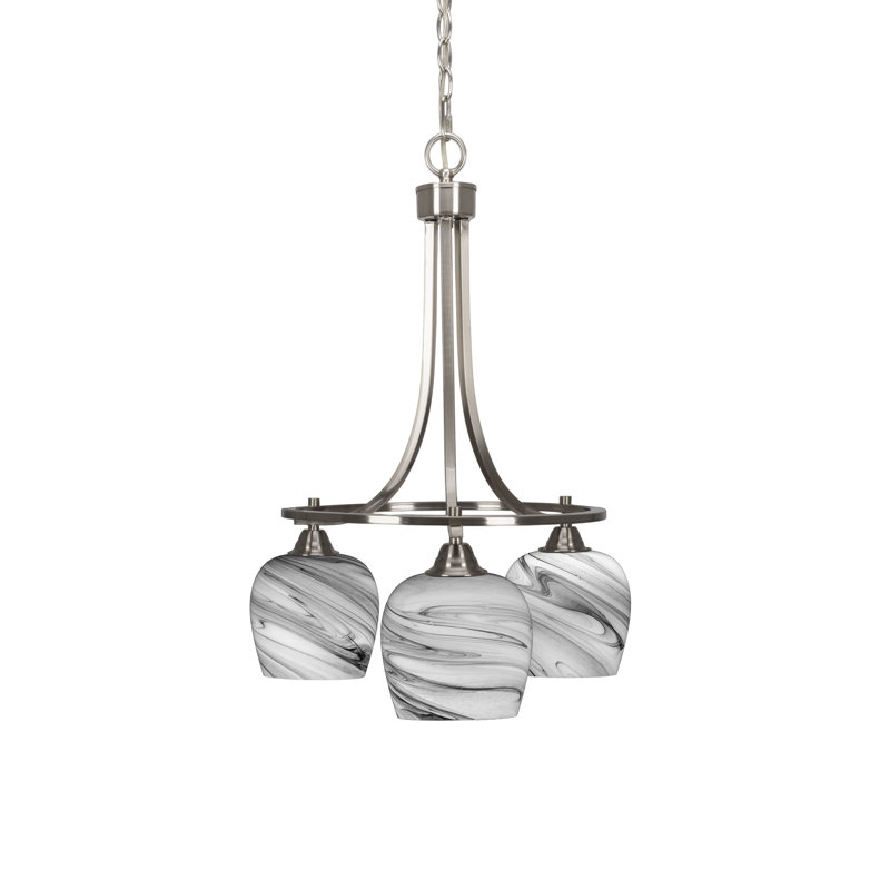 Lustre 3 lumières avec verre tourbillon onyx 6 "Paramount, Nickel brossé