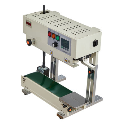 Vertical Continuous Band Sealing Machine with Roller Printing - Adjustable Temp & Speed Heat Sealer for Plastic Bags