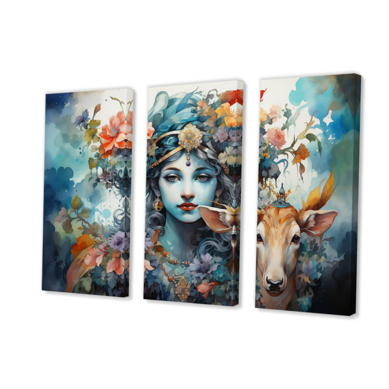 3 pièces Hindouim Art Vrindavans Playful II, H 28 po x l 36 po x P 1 po