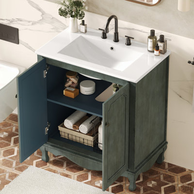 Meuble-lavabo rétro 30 po avec lavabo rectangulaire en céramique