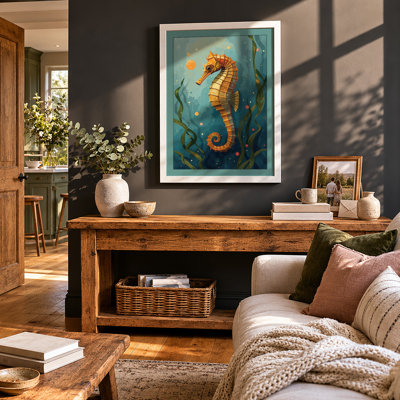 Striped Seahorse Coastal - Framed Print