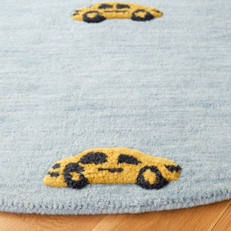 Tapis bleu clair / jaune en laine / coton touffeté à la main Storrie, Rond 5 pi