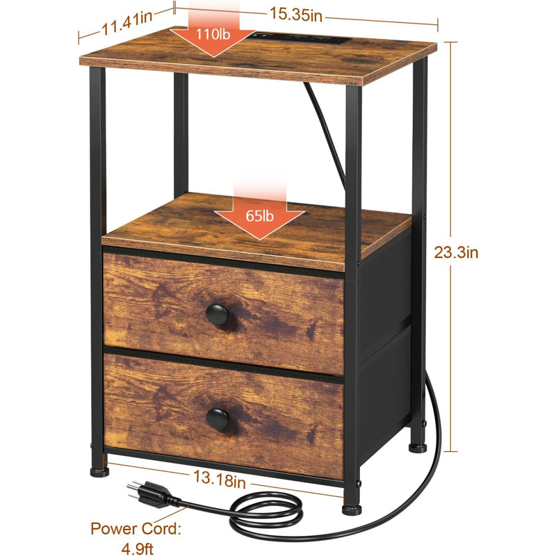 Bedside Table With Charging Station