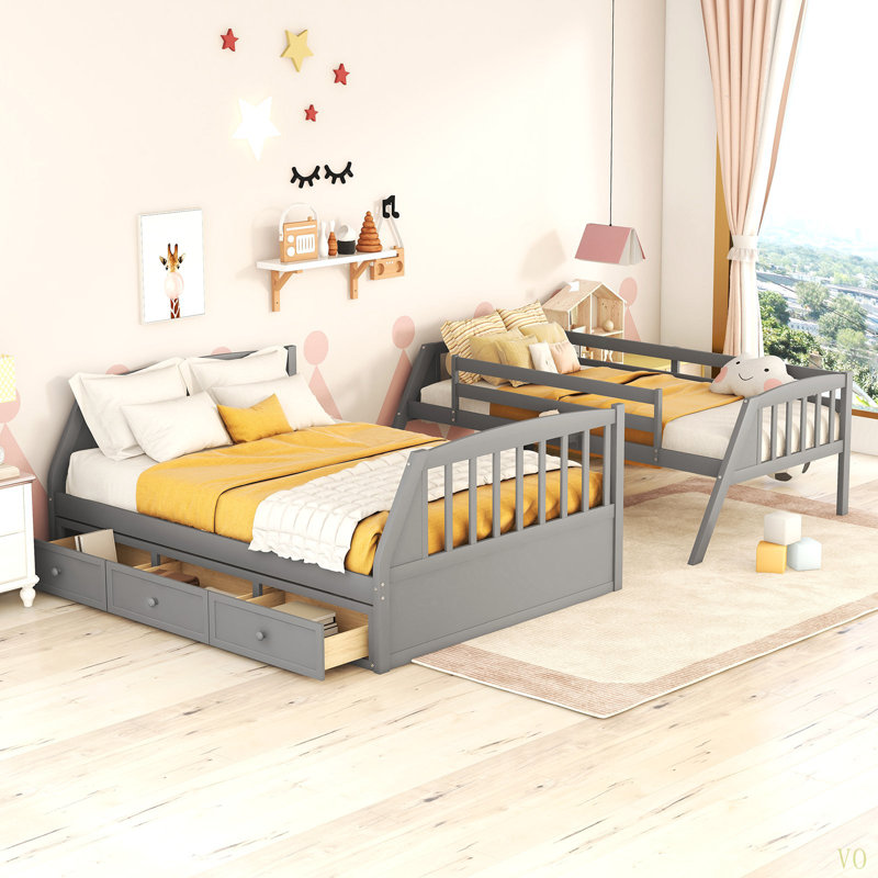 Twin-Over-Full Bunk Bed With Drawers，Ladder And Storage Staircase