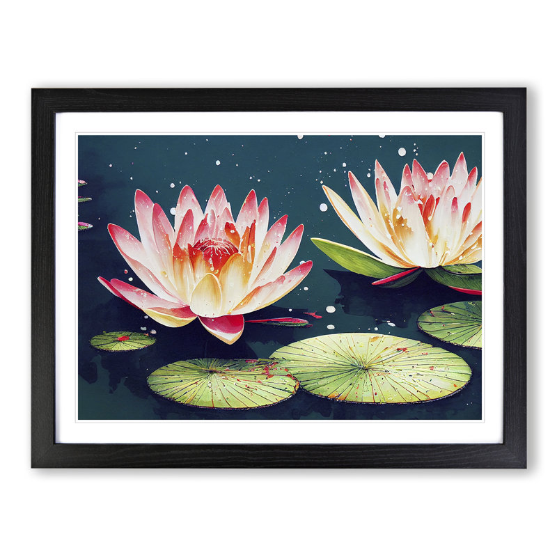 Water Lily Pond Painted Vol.2 - Framed Print, 46cm H x 64cm W x 2cm D, Black Framed