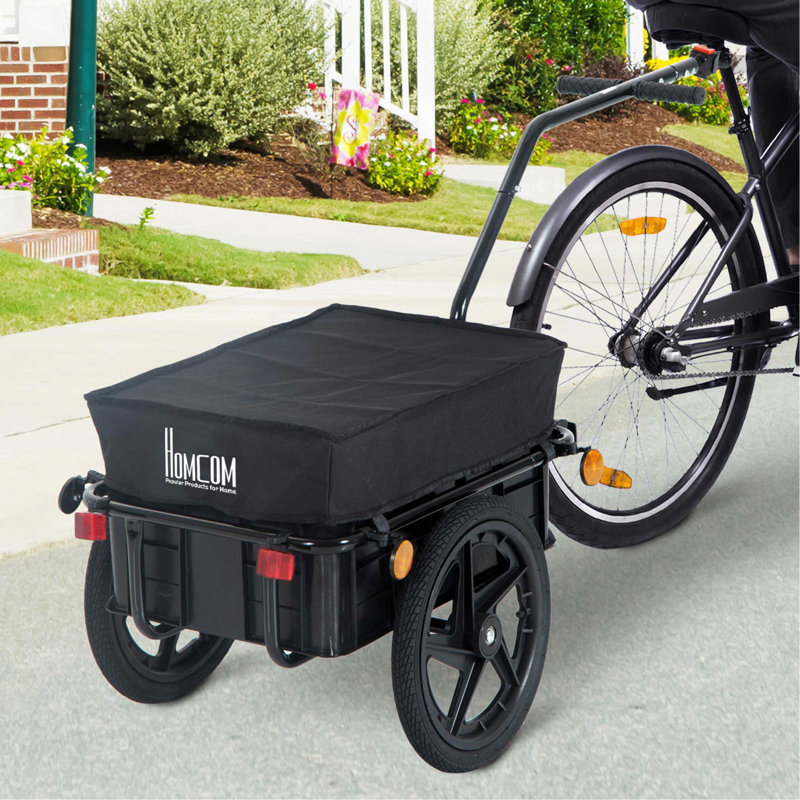 Remorque cargo pour vélo avec coffre de rangement amovible et housse imperméable, chariot utilitaire à 2 roues de 16 pouces