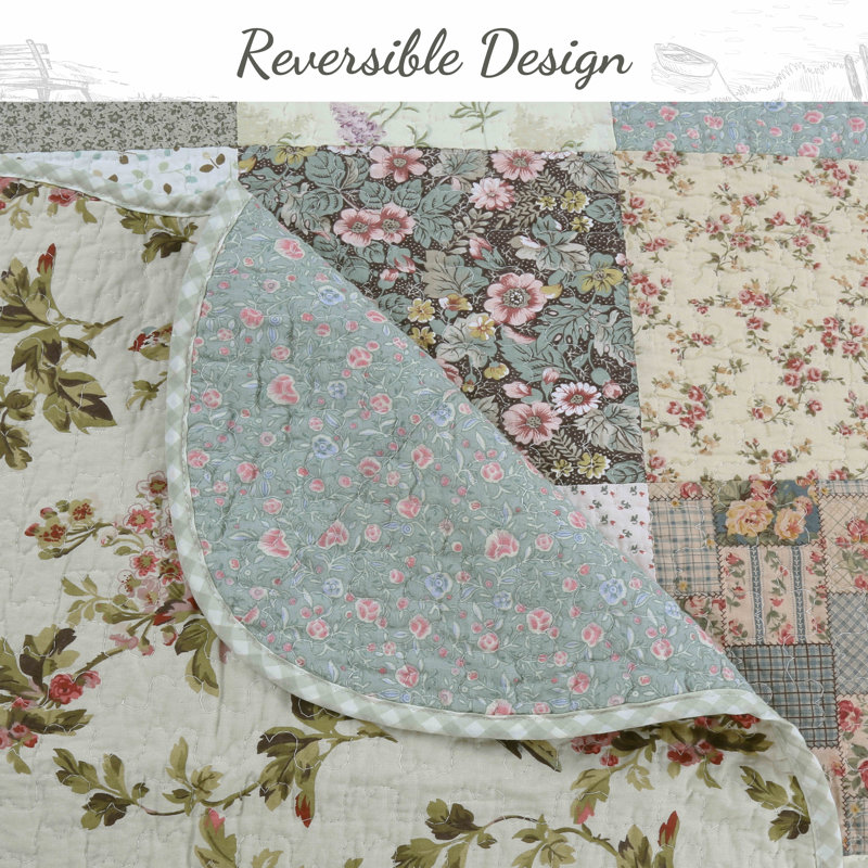 Azure Patchwork Reversible Cotton Queen Quilt Set