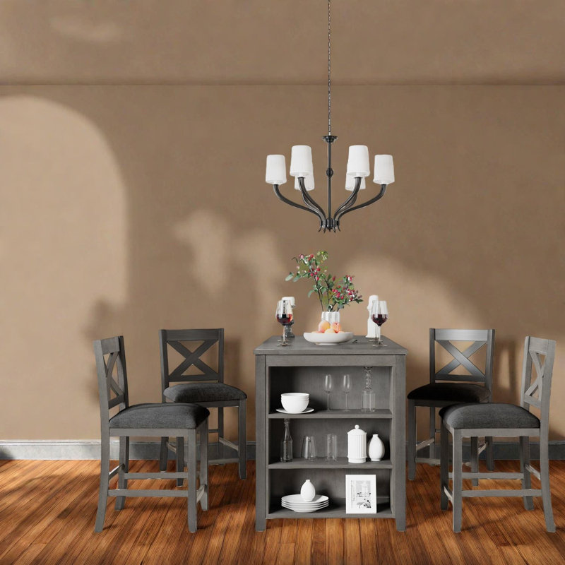 Rustic Farmhouse Dining Table Set With Chairs, Solid Wood, Gray