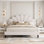 Lit plateforme tapissier avec tête de lit en velours à motif floral