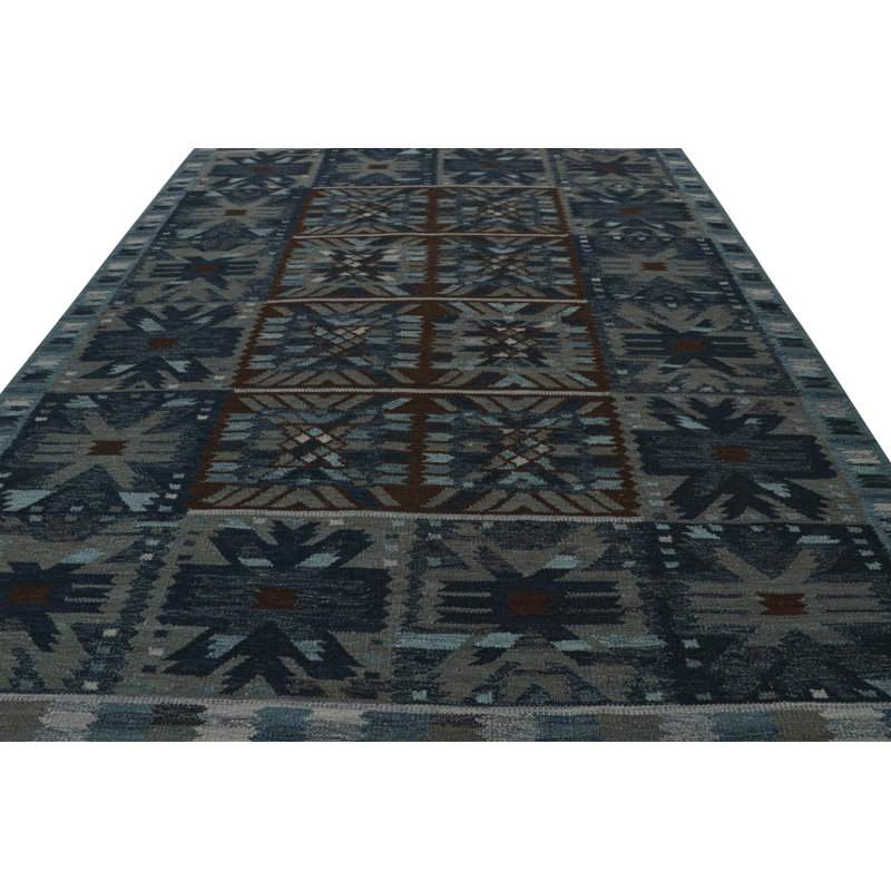 Scandinavian Hand Knotted Wool Geometric Area Rug, Rectangle 12' x 16'