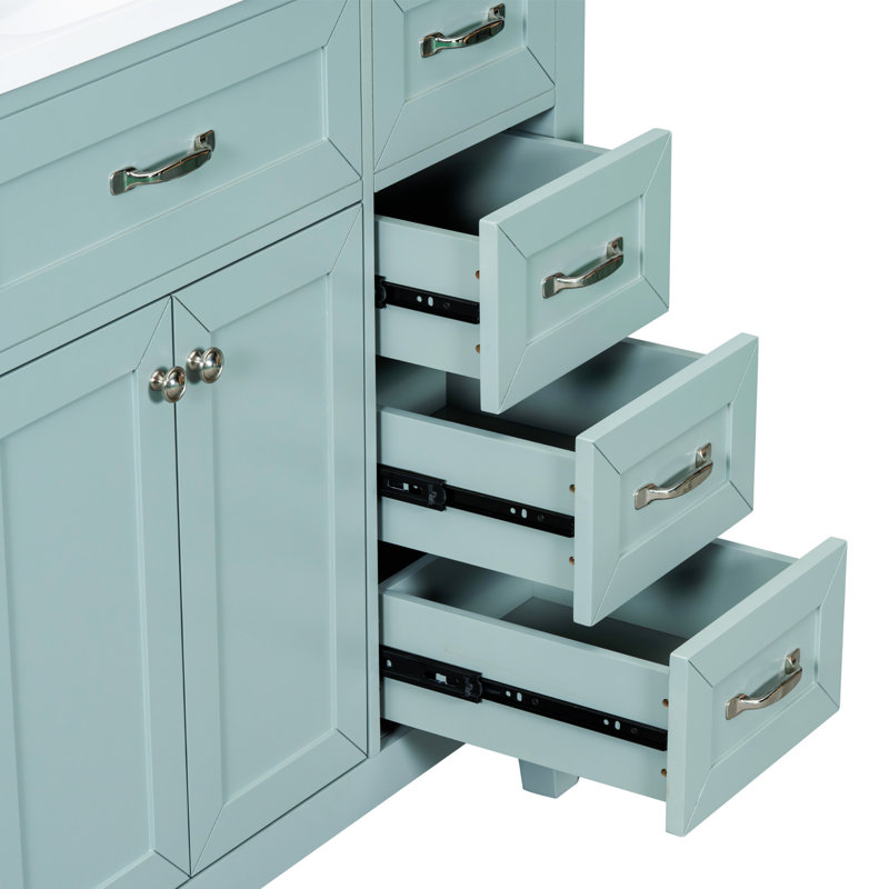 Armoire de salle de bain 36 po avec lavabo 36 po avec tiroirs, structure solide et panneau de fibres à densité moyenne, Vert