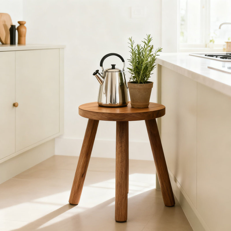 Escabeau rond en bois massif | Tabouret tout usage en bois d'hévéa naturel pour la maison, la cuisine, la salle de bain et le support à plante | Assemblage robuste et facile