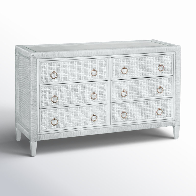 Commode 6 tiroirs Monterey, Blanc givré, Non, Nickel satiné