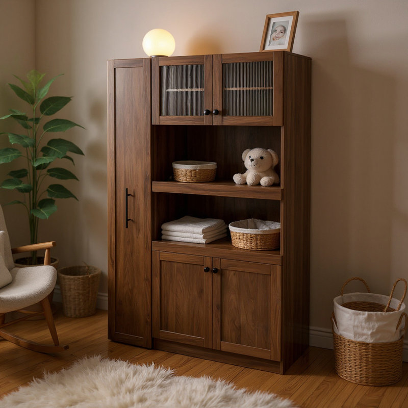 Armoire de rangement de garage extensible avec rangement coulissant et conception à plusieurs tablettes - Armoire utilitaire noyer / blanc