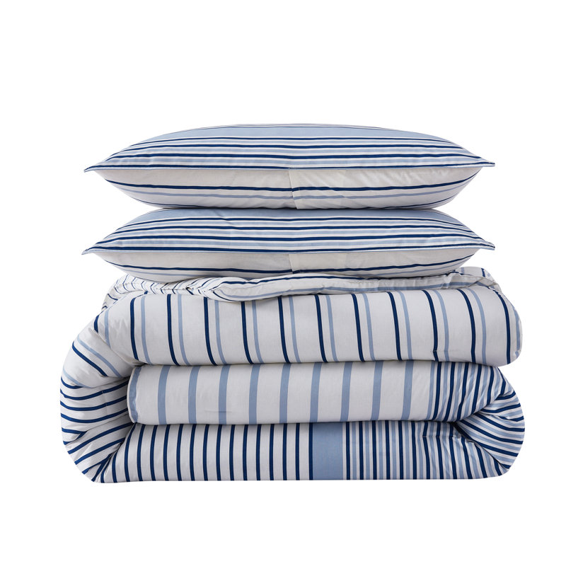 Eddie Bauer Cooper Stripe Cotton Duvet Cover Set, Full/Queen Duvet Cover + 2 Shams, Blue