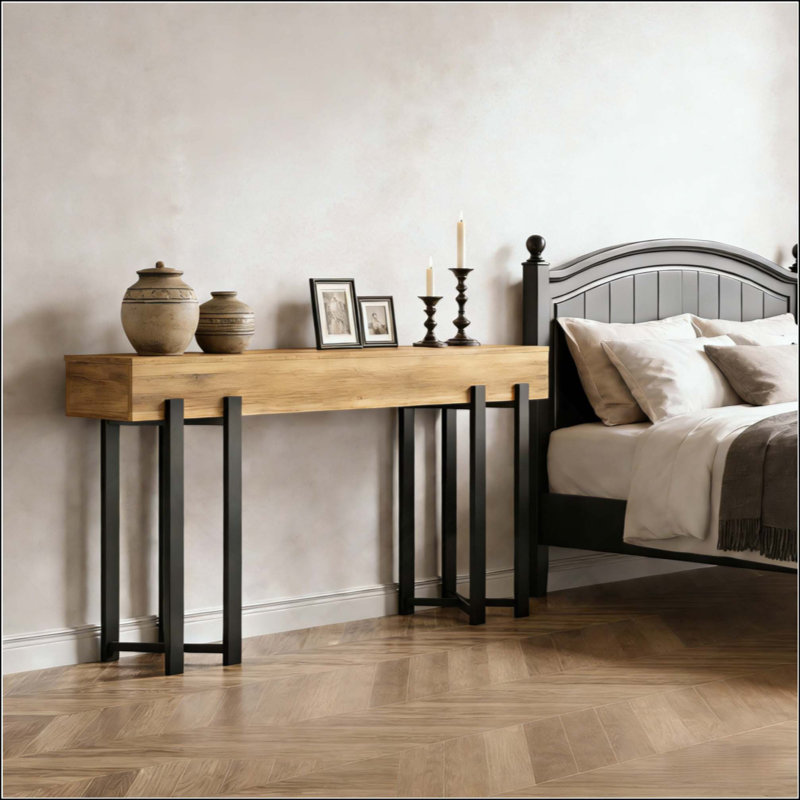 Office Display Shelf,Modern-Style Console Table,Long Sofa Table, Light Brown