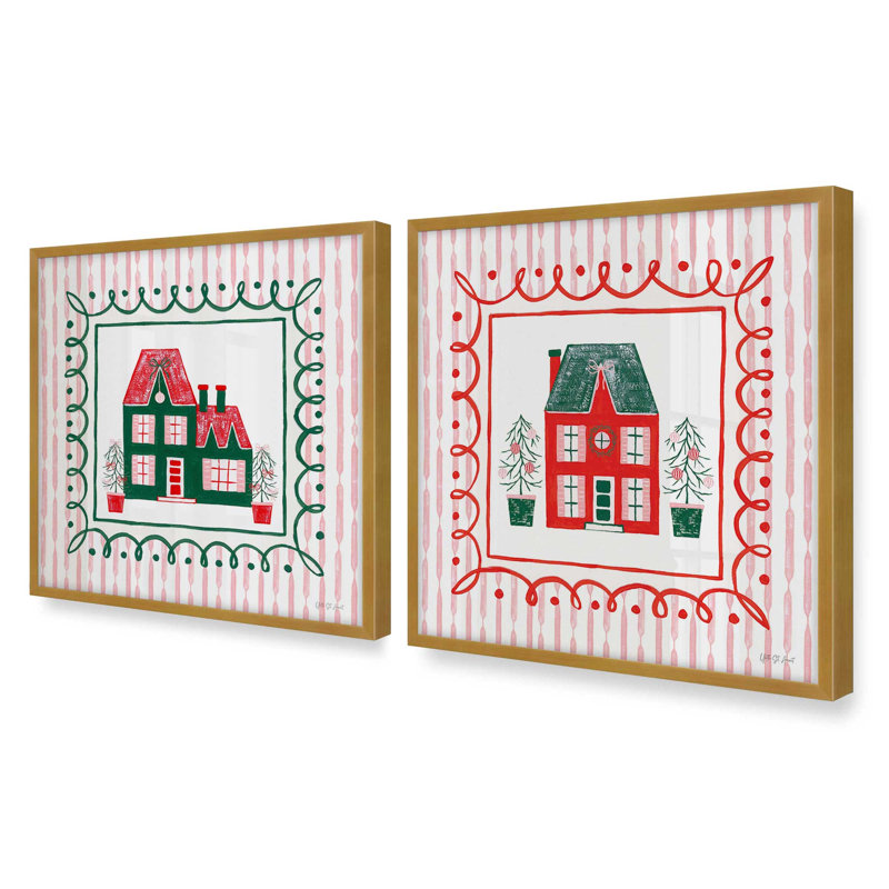 Ensemble de 2 impressions Evergreen Holiday Home, Or poli, 20 po x 20 po