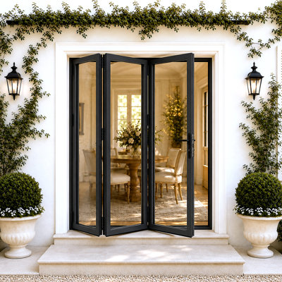 Porte pliante en aluminium pliable à gauche en verre noir l 96 po x H 96 po (3 + 0)