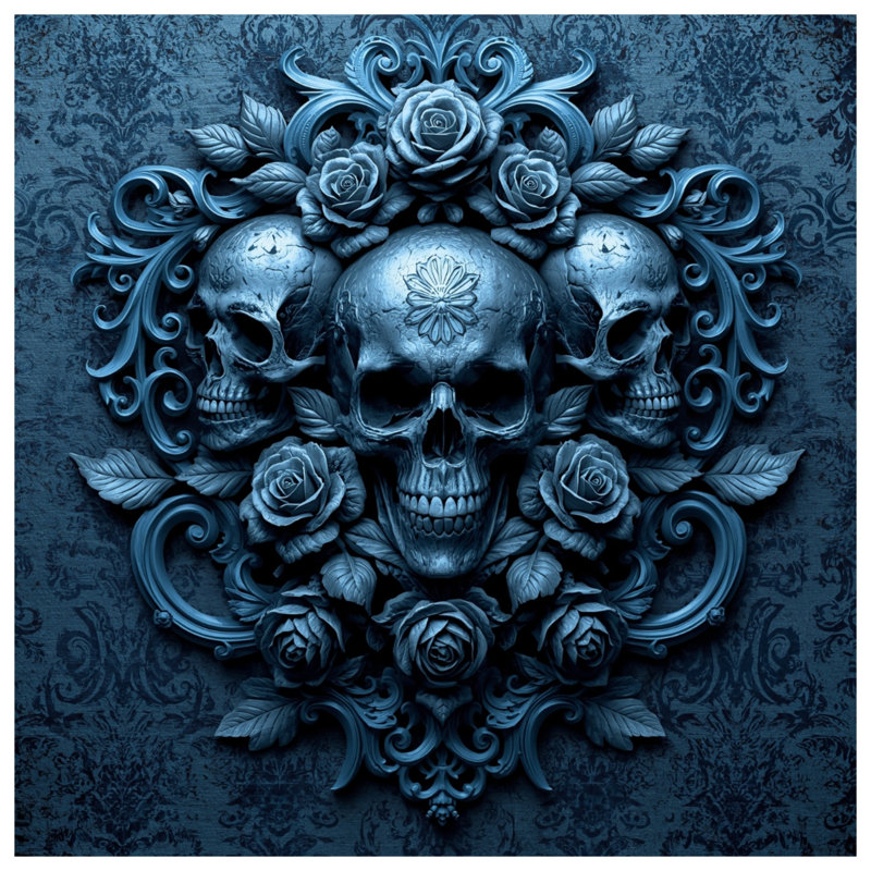 Skulls With Roses Wall Tapestry - Skulls Wall Decor, 50in H x60in W with 4 Grommets