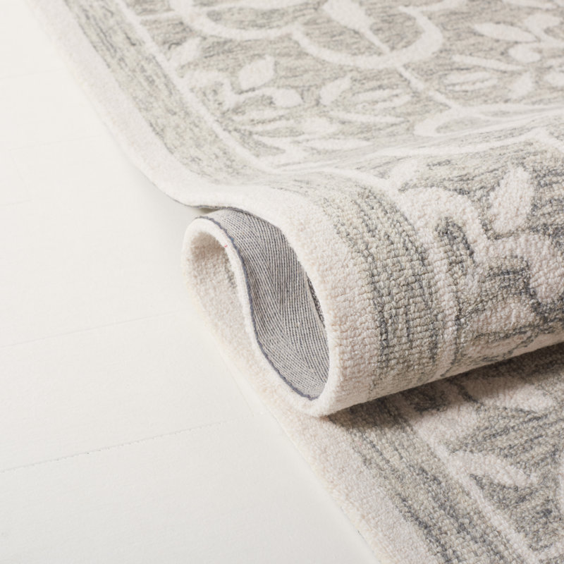 Tapis ivoire / gris touffeté à la main Damask, Rectangle de 5 pi x 8 pi