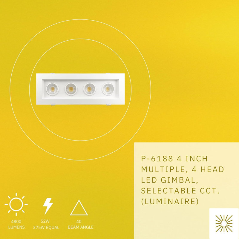 Luminaire à cardan à 4 têtes et 4 lumières multiples 52W 4800 lumens 5CCT Perlglow, Blanc