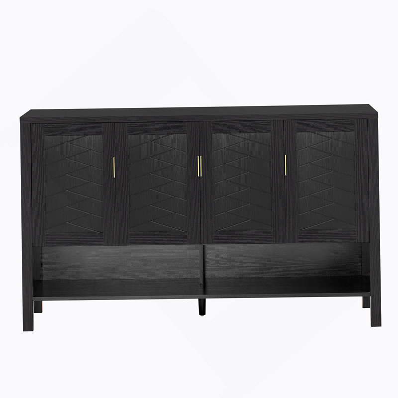 Storage Sideboard With 4 Doors, Buffet With Adjustable Shelves, Accent Cabinet For Living Room, Dining Room, Office, Black