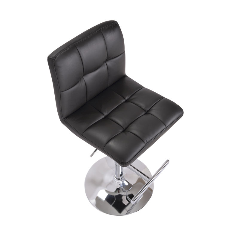 Batson Swivel Upholstered Adjustable Height Counter Stool with Metal Frame, Black, Polished Chrome