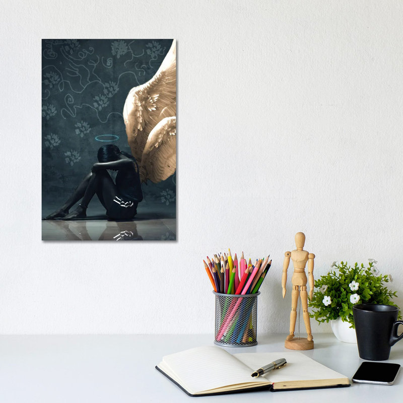 Sitting Angel by Harry Odunze - Gallery-Wrapped Canvas Giclée on Canvas, Wrapped Canvas, 20.32 cm H x 30.48 cm W