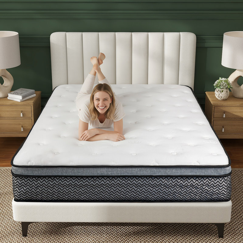 Grand matelas hybride 10 pouces avec housse froide respirante et ressorts ensachés en mousse à mémoire de forme | Idée de cadeau