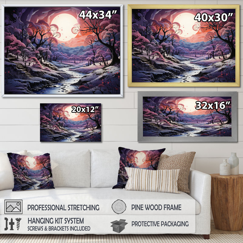 Impression sur toile «Purple Forest Winters Papercut», Toile tendue, H 30 po x l 40 po x P 1,5 po