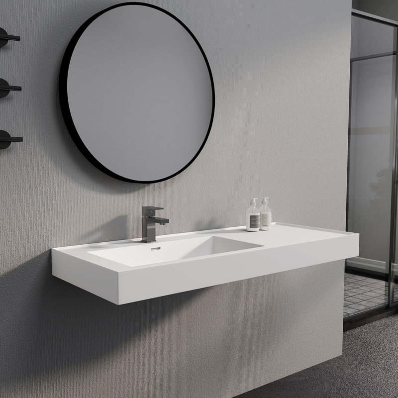 47'' Rectangular Stone Resin Bathroom Sink Wall-Mounted Vessel Sink