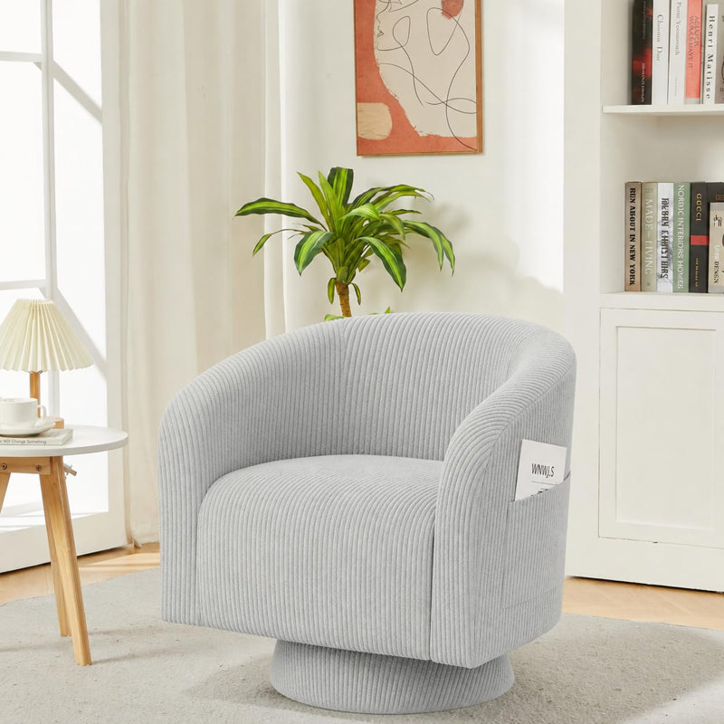 Fauteuil d'appoint pivotant moderne, fauteuil avec accoudoirs rembourrés à 360 ° - dossier arrondi et accoudoirs courbés - base en bois d'ingénierie pour le salon / la chambre à coucher